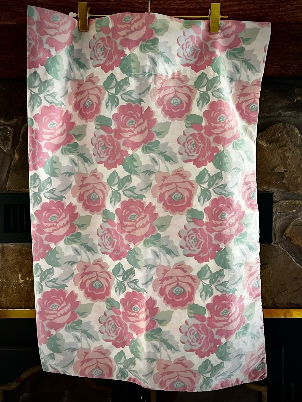 Hand Crafted Pink and Green Rose Floral Pillow Cover
